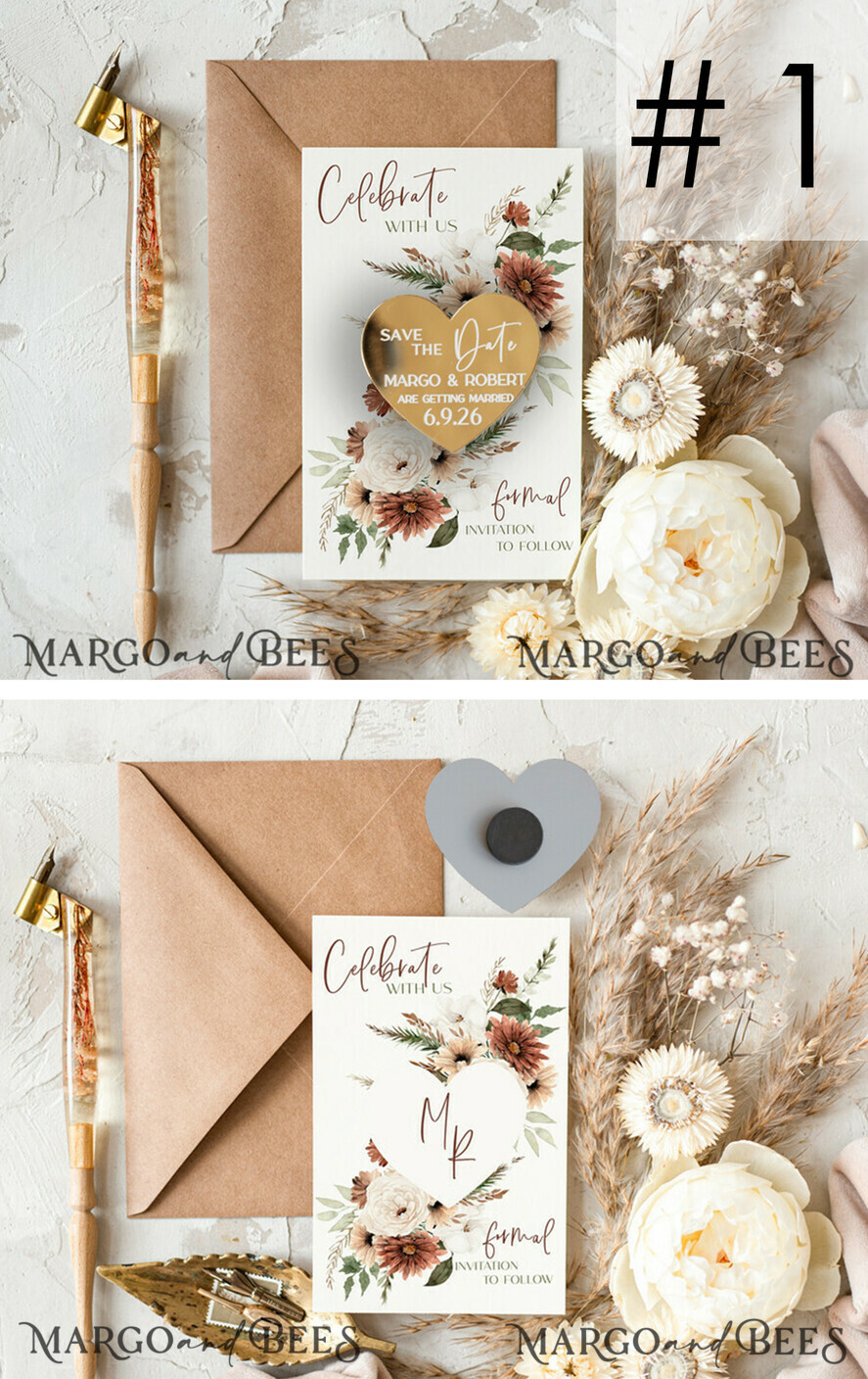 DATEN MERKEN Acrylgoldmagnete Personalisierter Gold-Acryl-Save-the-Date-Magnet und Karte, Goldene Hochzeits-Save-the-Dates-Plexi-Magnete, Hochzeits-Boho-Save-the-Date-Karten
