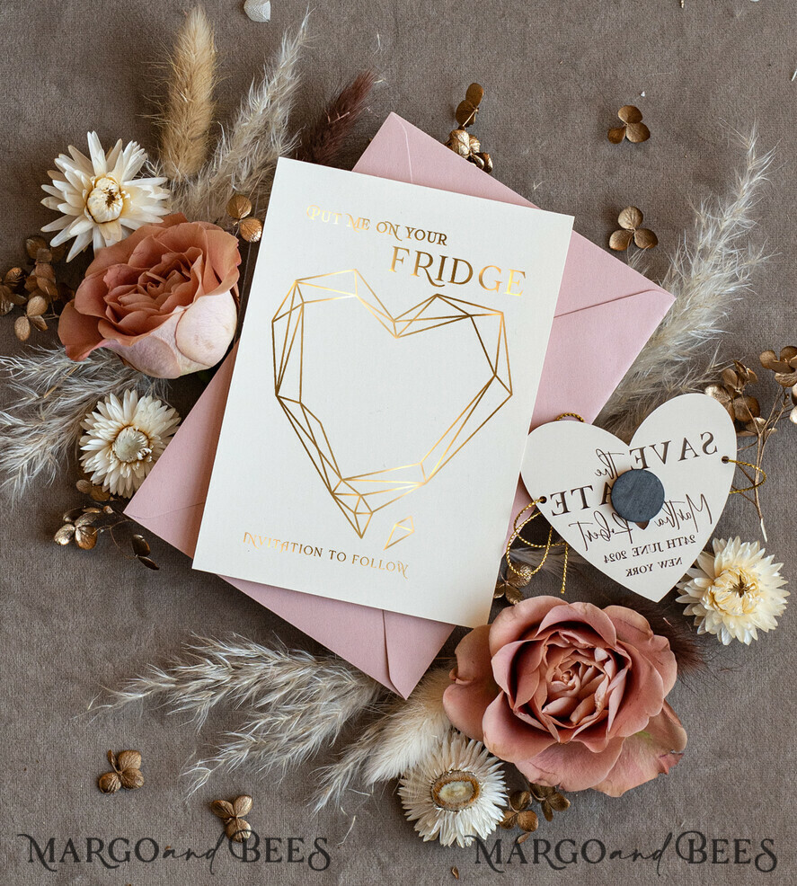 SAVE THE DATES acrylic gold magnets Personalised Gold Acrylic Heart Save the Date Magnet and Card, blush Pink Wedding Save The Dates Plexi Magnets, Wedding Boho Save The Date Cards