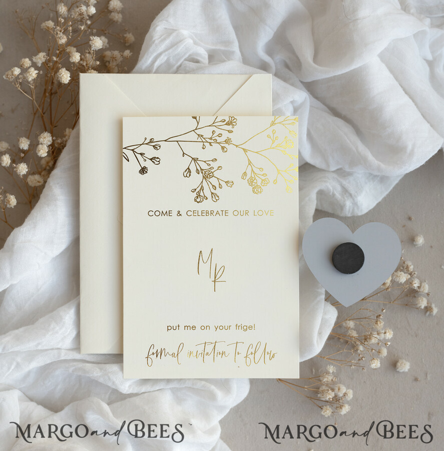 DATEN MERKEN Acrylgoldmagnete Personalisierter Gold-Acryl-Save-the-Date-Magnet und -Karte, Goldene Hochzeits-Save-the-Dates-Plexi-Magnete, Hochzeits-Boho-Save-the-Date-Karten