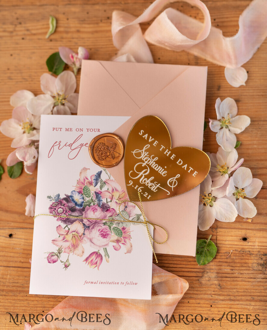 SAVE THE DATES acrylic gold magnets Bespoke wedding save the date, hexagon mirror maget