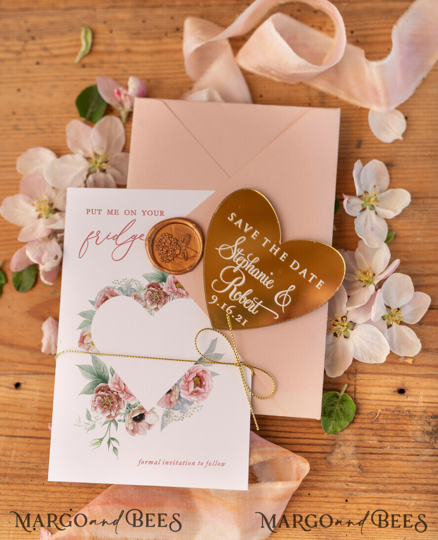 SAVE THE DATES acrylic gold magnets Save the date cheap card, golden mirror magnet