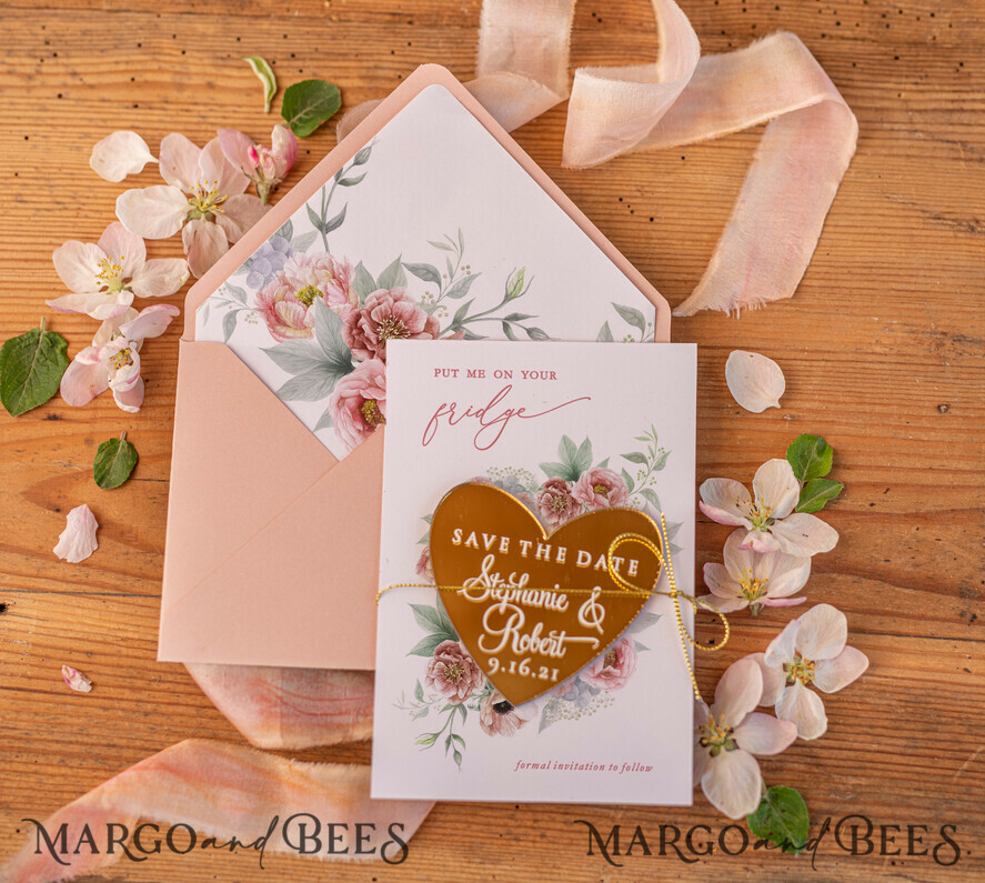 SAVE THE DATES acrylic gold magnets Save the date cheap card, golden mirror magnet