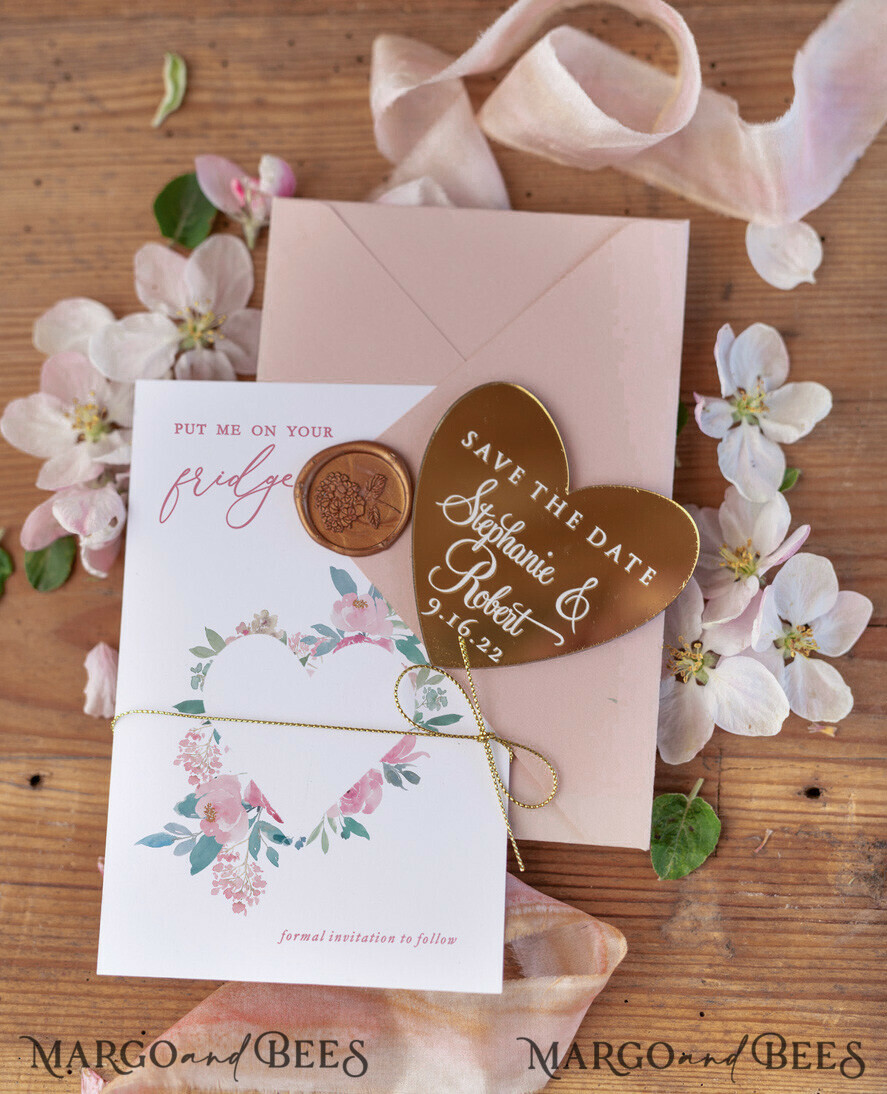 SAVE THE DATES acrylic gold magnets Personalised Wedding Save the dates, hexagon mirror maget