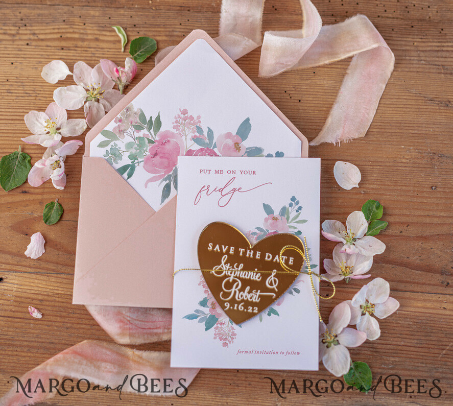 SAVE THE DATES acrylic gold magnets Personalised Wedding Save the dates, hexagon mirror maget