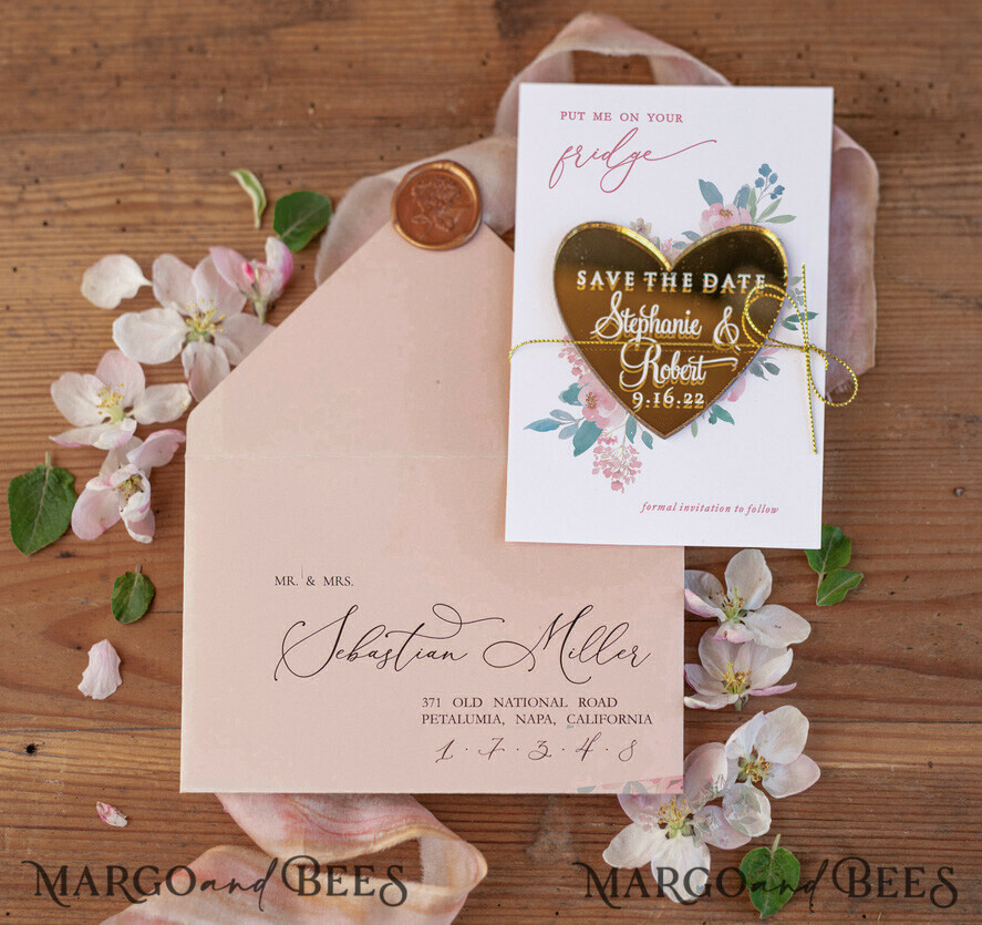SAVE THE DATES acrylic gold magnets Personalised Wedding Save the dates, hexagon mirror maget