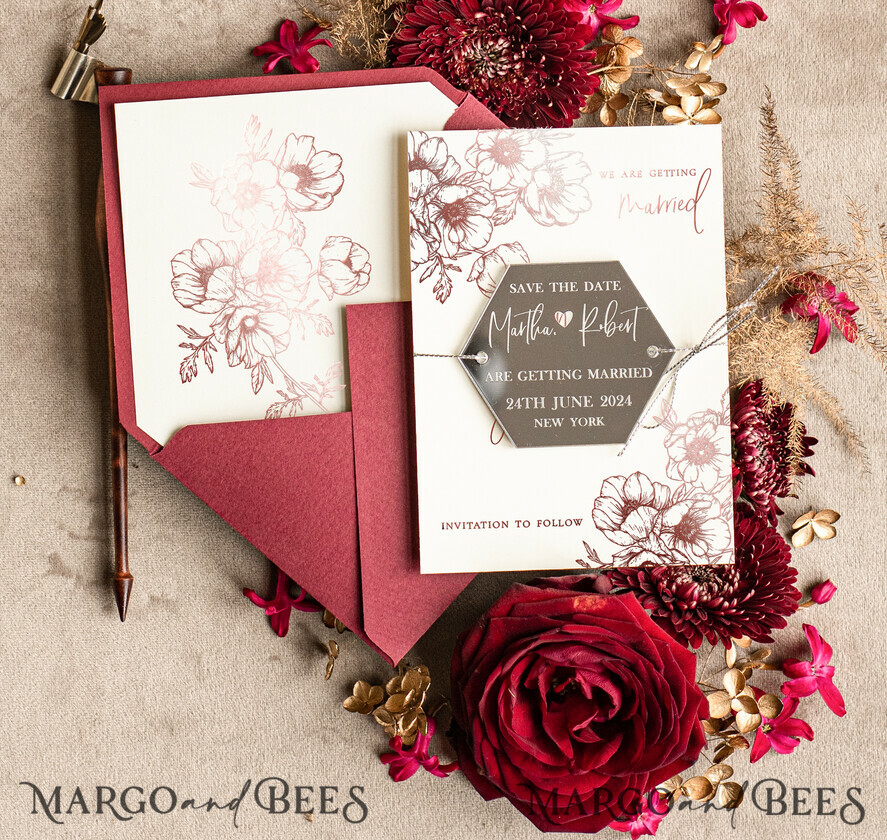 SAVE THE DATES acrylic gold magnets Personalised Save the Date Hexagon Magnet and Card, Burgundy Elegant Wedding Save The Dates Acrylic Silver Heart