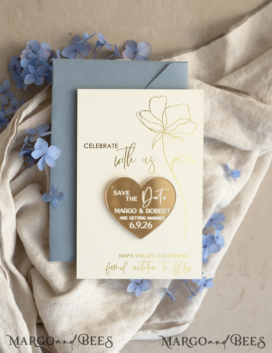 DATEN MERKEN Acrylgoldmagnete Personalisierte Gold Acryl Save the Date Magnet und Karte, Gold Hochzeit Save The Dates Plexi Magnete, Hochzeit Boho Save The Date Karten