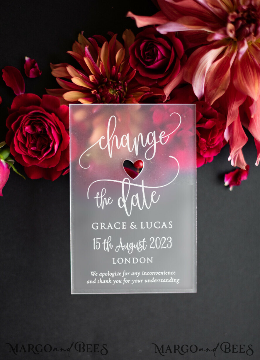 SAVE THE DATES acrylic gold magnets Luxory wedding save the date, Save the date personalized, plexi satin, maroon envelope