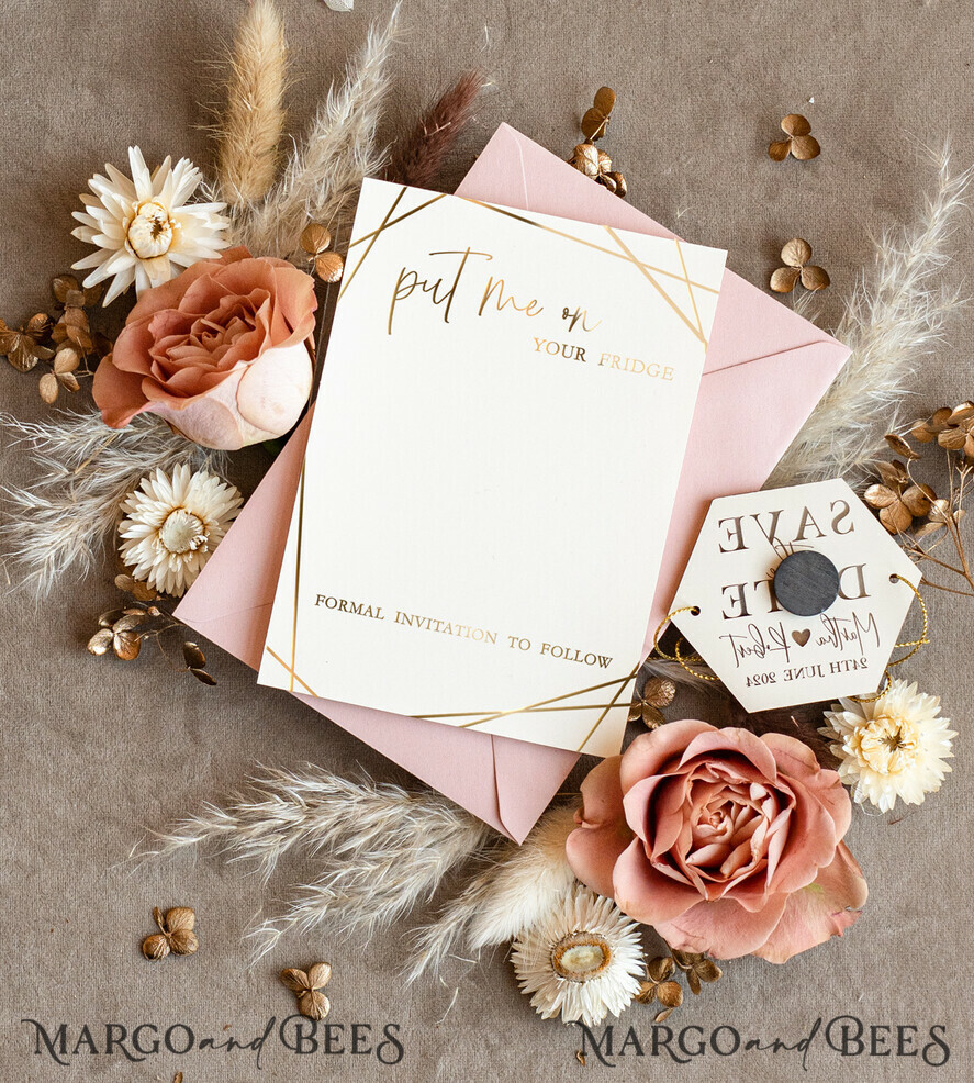 SAVE THE DATES acrylic gold magnets Personalised Save the Date Hexagon Acrylic Magnet and Card, Gold Elegant Wedding Save The Dates Acrylic Magnets, boho Save The Date Cards