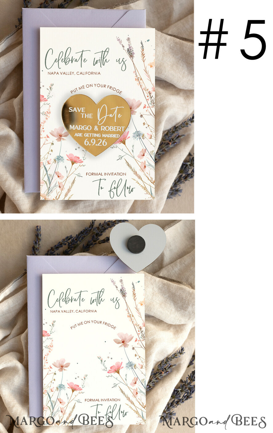DATEN MERKEN Acrylgoldmagnete Personalisierter Gold-Acryl-Save-the-Date-Magnet und Boho-Karte, Goldene Hochzeits-Save-the-Dates-Plexi-Magnete, Hochzeits-Boho-Save-the-Date-Karten