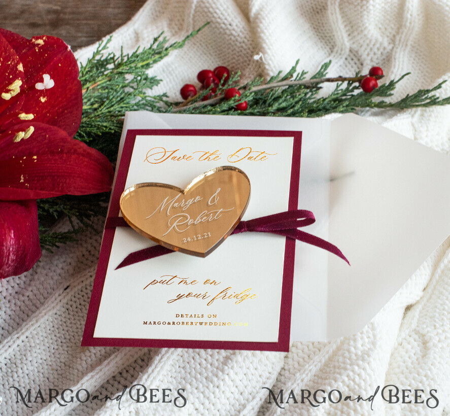 SAVE THE DATES acrylic gold magnets Wedding Save the Date card with gold magnet elegant glamorous