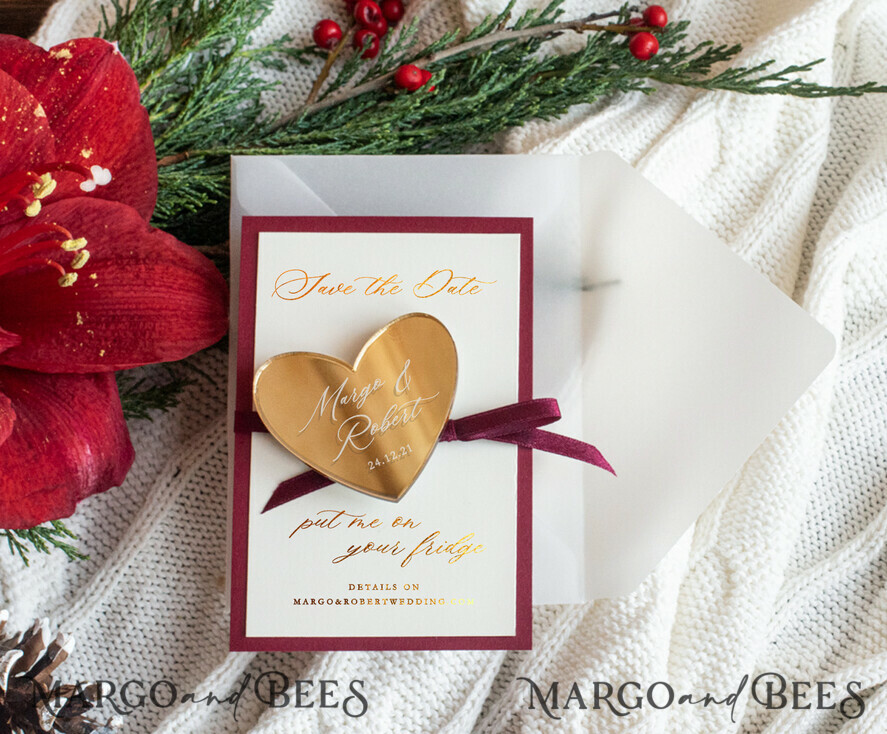 SAVE THE DATES acrylic gold magnets Wedding Save the Date card with gold magnet elegant glamorous