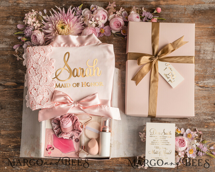 BRIDESMAID/BEST MAN BOX WILL YOU BE MY BRIDESMAID Maid Of Honor Wedding Present Box, Satin Robe Bridesmaid Proposal, natural set for wedding