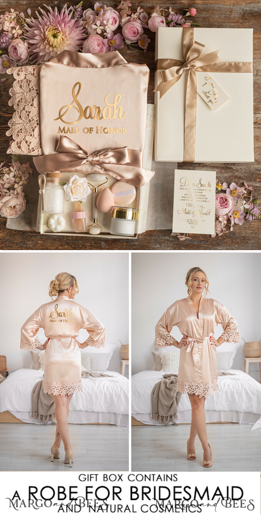 BRIDESMAID/BEST MAN BOX WILL YOU BE MY BRIDESMAID Bridesmaid Luxury Satin Robe, Maid og Honor Gift Box, Spa Day cosmetic wedding set