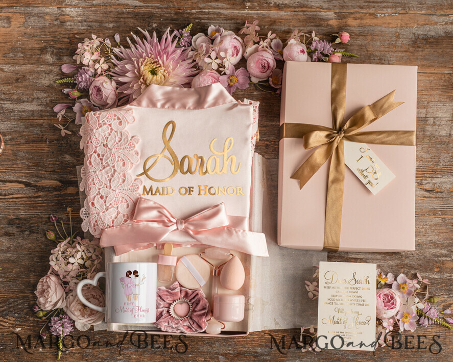 BRIDESMAID/BEST MAN BOX WILL YOU BE MY BRIDESMAID Bridesmaid Luxury Satin Robe, Maid og Honor Gift Box, Spa Day cosmetic wedding set