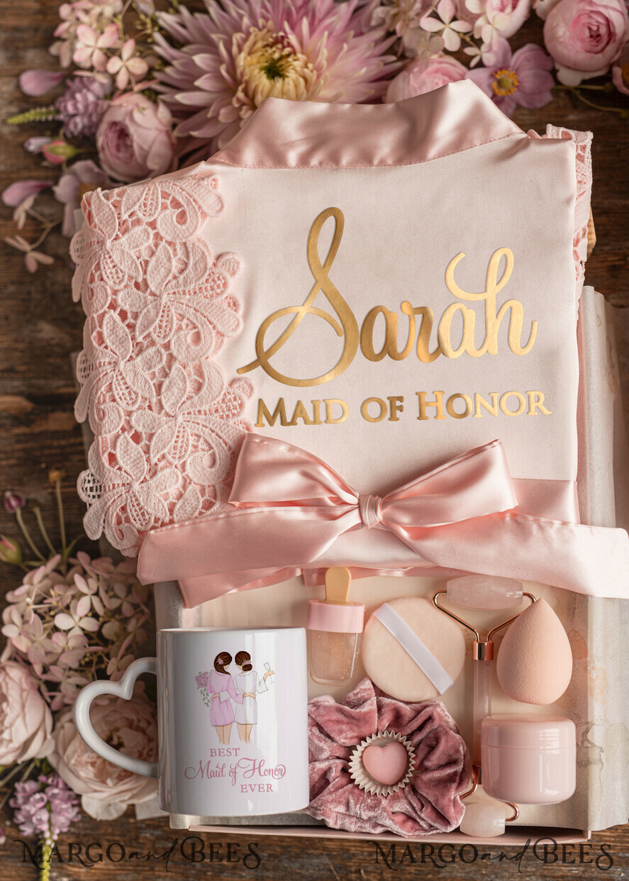 BRIDESMAID/BEST MAN BOX WILL YOU BE MY BRIDESMAID Bridesmaid Luxury Satin Robe, Maid og Honor Gift Box, Spa Day cosmetic wedding set