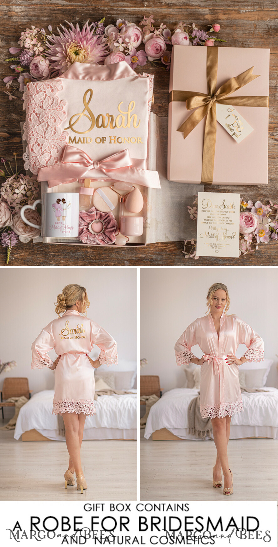 BRIDESMAID/BEST MAN BOX WILL YOU BE MY BRIDESMAID Bridesmaid Luxury Satin Robe, Maid og Honor Gift Box, Spa Day cosmetic wedding set
