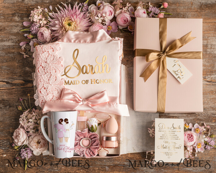 BRIDESMAID/BEST MAN BOX WILL YOU BE MY BRIDESMAID Bridesmaid Luxury Satin Robe, Maid og Honor Gift Box, Spa Day cosmetic wedding set