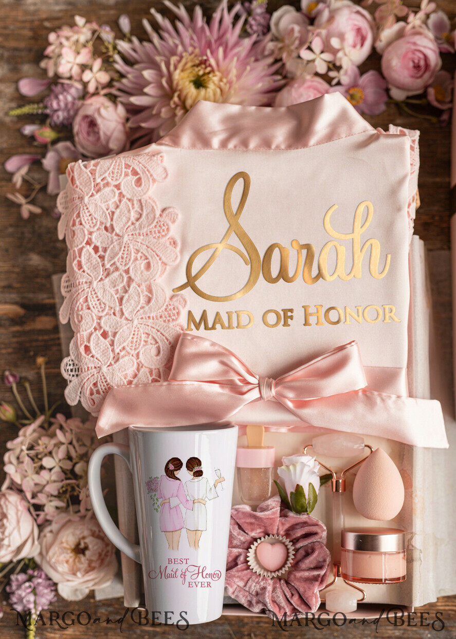 BRIDESMAID/BEST MAN BOX WILL YOU BE MY BRIDESMAID Bridesmaid Luxury Satin Robe, Maid og Honor Gift Box, Spa Day cosmetic wedding set