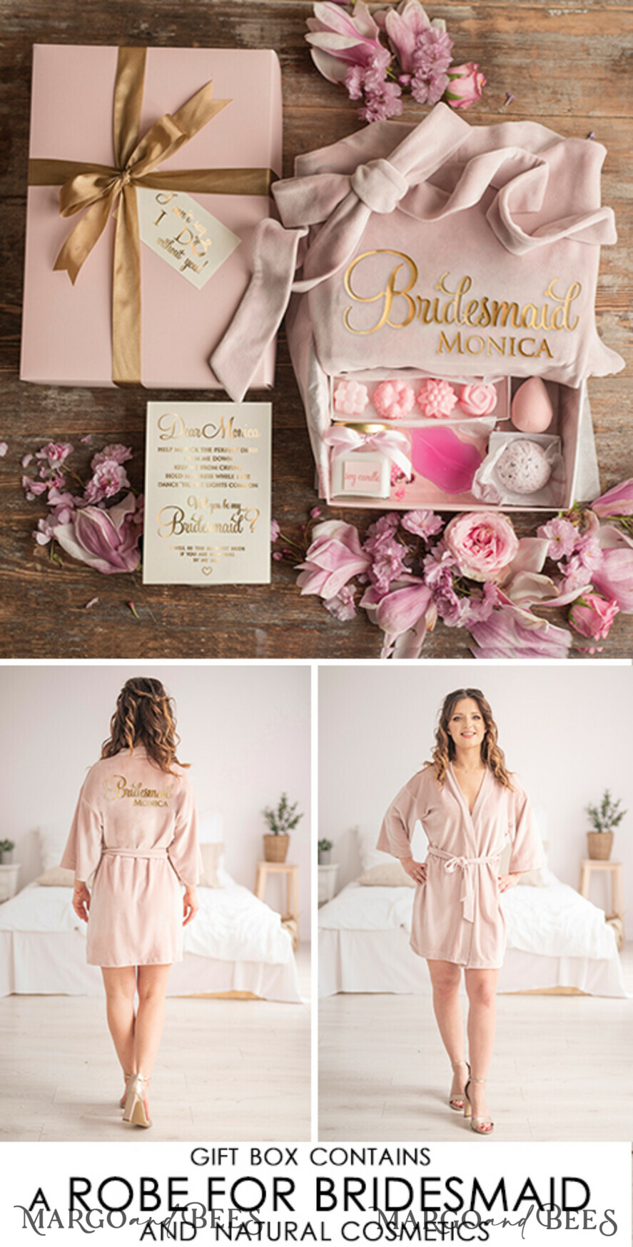 BRIDESMAID/BEST MAN BOX WILL YOU BE MY BRIDESMAID Maid Of Honor Wedding Present Box, Velvet Robe Bridesmaid Proposal, natural set for wedding
