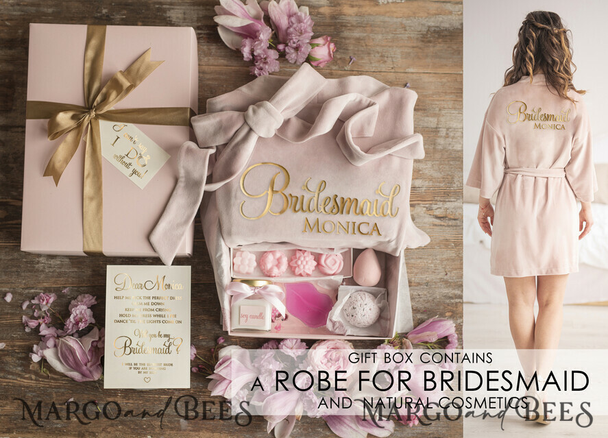 BRIDESMAID/BEST MAN BOX WILL YOU BE MY BRIDESMAID Maid Of Honor Wedding Present Box, Velvet Robe Bridesmaid Proposal, natural set for wedding