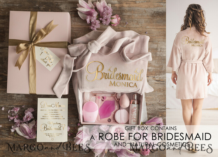 BRIDESMAID/BEST MAN BOX WILL YOU BE MY BRIDESMAID Velvet Robe Bridesmaid Present Box, Soft Elegant Gift for Maid of Honor, Cute wedding set