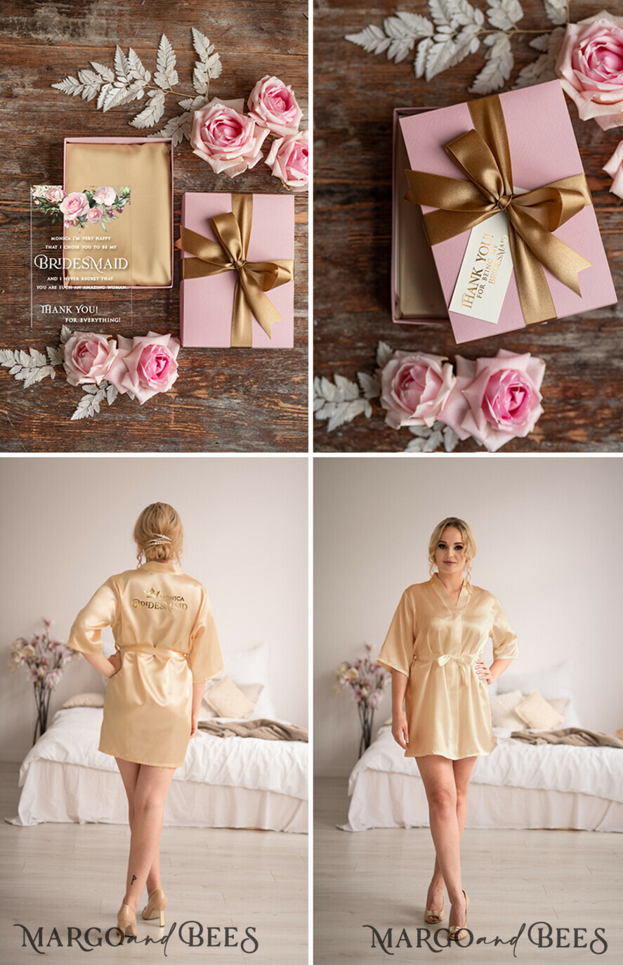 BRIDESMAID/BEST MAN BOX Bridesmaid THANK YOU or PROPOSAL SMALL BOX Bridesmaid Robe Present Box, Maid of Honor GIft proposal Box, Bridesmaid Gold Robe