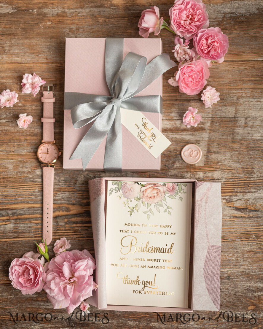 BRIDESMAID/BEST MAN BOX Bridesmaid THANK YOU or PROPOSAL SMALL BOX Maid of Honor Bridesmaid Thank you GIFT BOX, rose gold watch, present for Bridesmaid