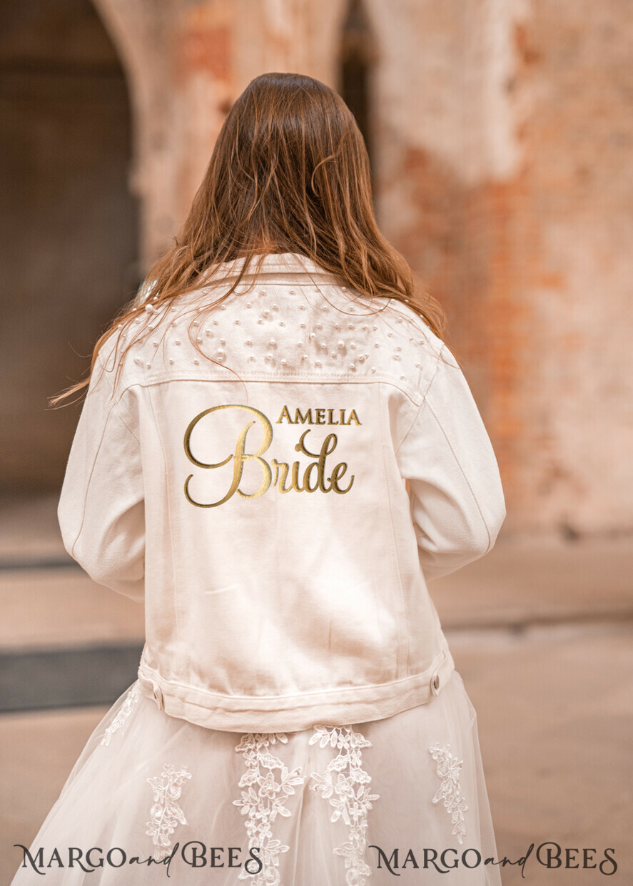 WEDDING JACKET/ BOLERO DENIM BRIDAL JACKET jeans white jacket with beads, vintage jacket for photoshoot