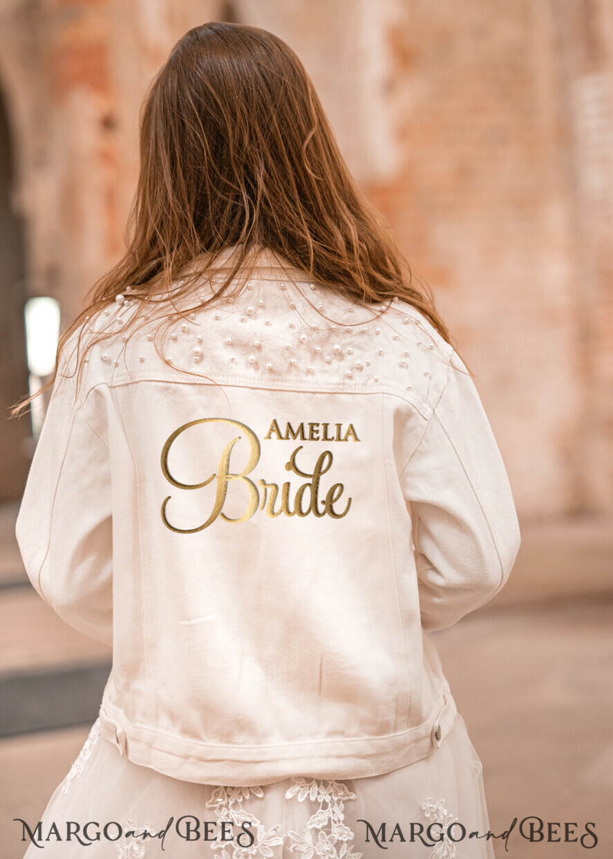 WEDDING JACKET/ BOLERO DENIM BRIDAL JACKET jeans white jacket with beads, vintage jacket for photoshoot