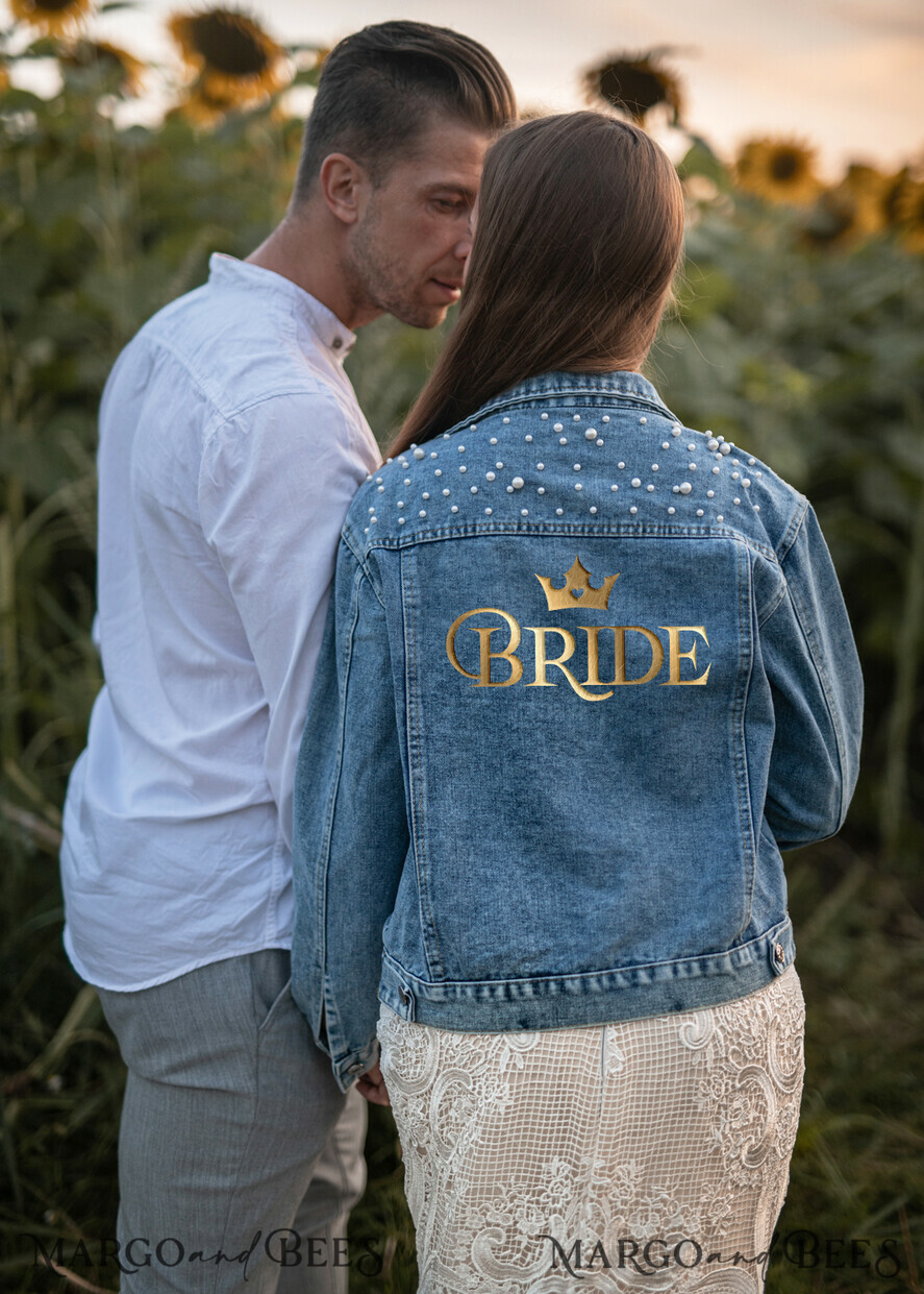 jeans wedding jacket denim bride, Text on the back, Name of the Bride