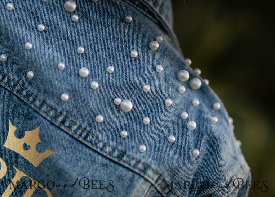 jeans wedding jacket denim bride, Text on the back, Name of the Bride
