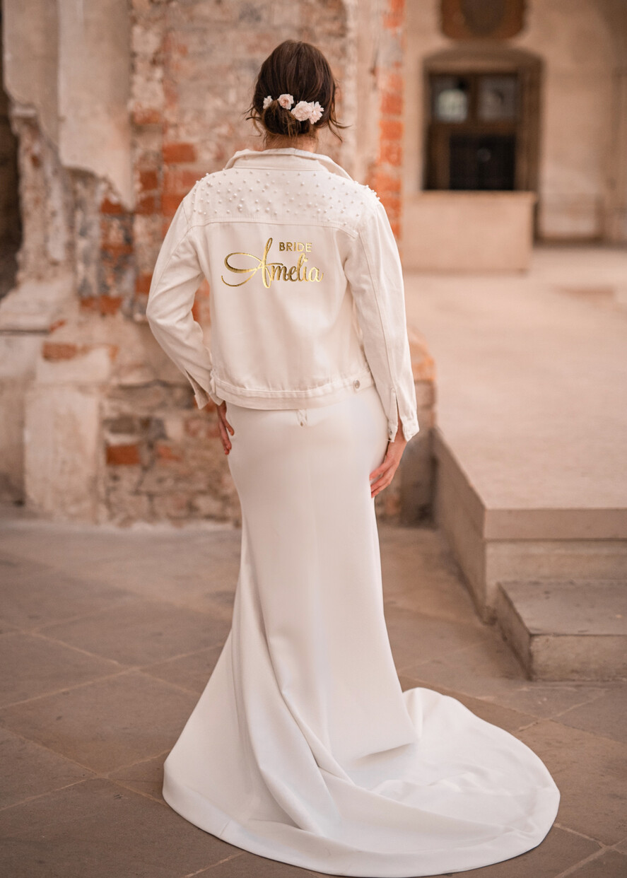 WEDDING JACKET/ BOLERO DENIM BRIDAL JACKET white jeans wedding jacket denim bride, Name of the Bride