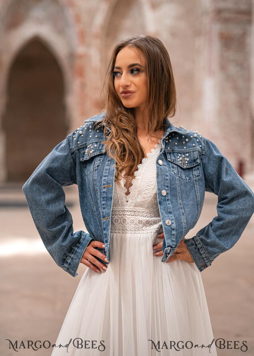 jeans wedding jacket denim bride, Text on the back, Name of the Bride