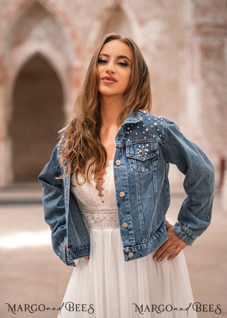 jeans wedding jacket denim bride, Text on the back, Name of the Bride