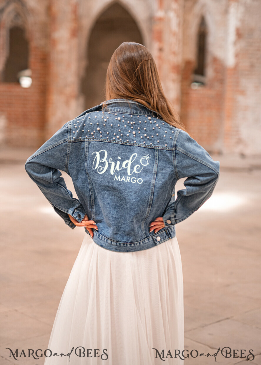 jeans wedding jacket denim bride, Text on the back, Name of the Bride