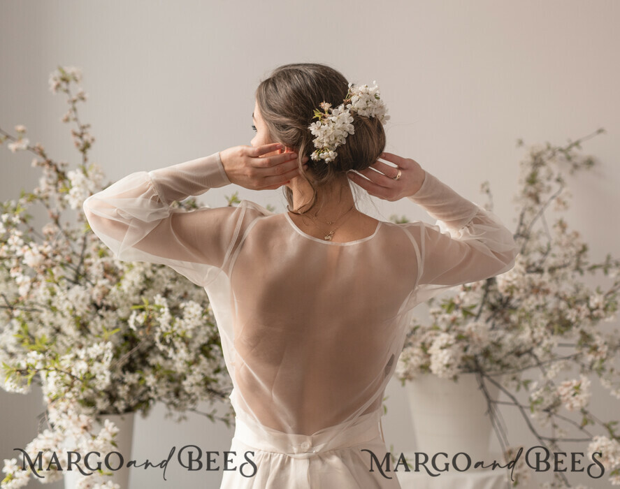 BRIDE bolero, robes, garter WEDDING BOLERO & SHRUGS Wedding Bolero Long Sleeve, Wedding Puff Sleeve Mesh Shrug, Bridal Bishop sleeved wedding Coverup, Blouse for Bride, Bridal Capelet mesh