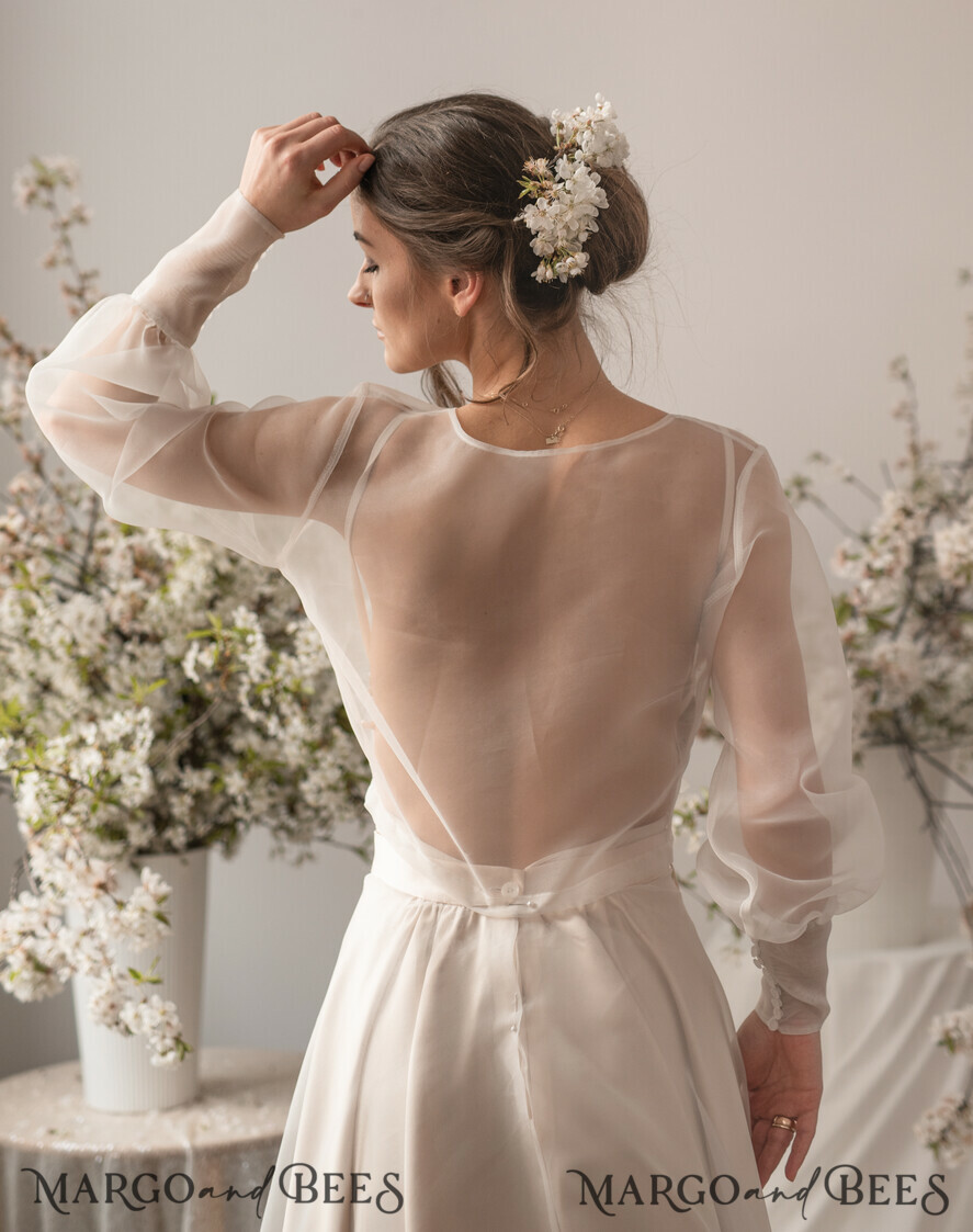 BRIDE bolero, robes, garter WEDDING BOLERO & SHRUGS Wedding Bolero Long Sleeve, Wedding Puff Sleeve Mesh Shrug, Bridal Bishop sleeved wedding Coverup, Blouse for Bride, Bridal Capelet mesh