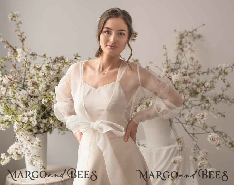 BRIDE bolero, robes, garter WEDDING BOLERO & SHRUGS Wedding Bolero Long Sleeve, Wedding Puff Sleeve Mesh Shrug, Bridal Bishop sleeved wedding Coverup, Blouse for Bride, Bridal Capelet mesh