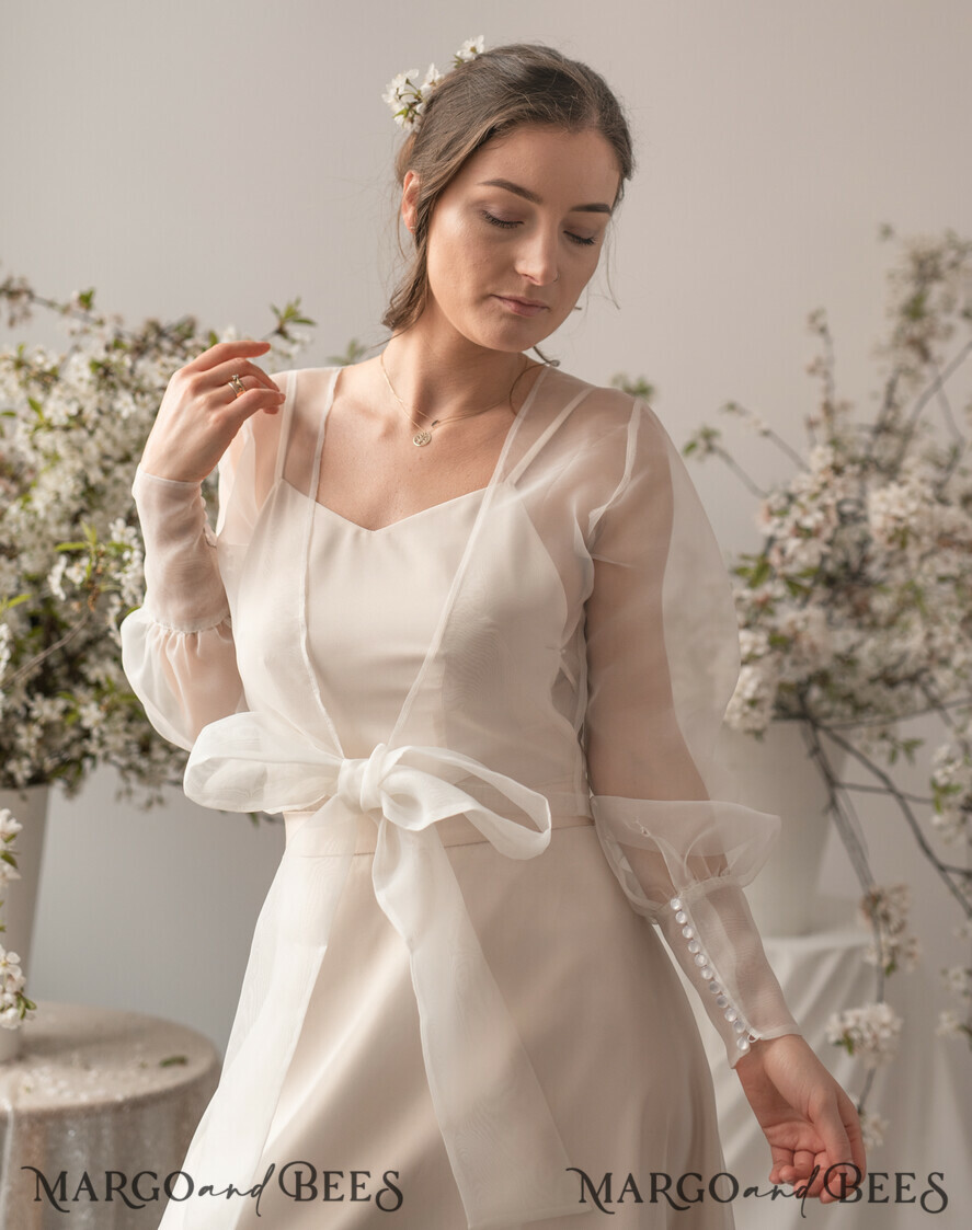 BRIDE bolero, robes, garter WEDDING BOLERO & SHRUGS Wedding Bolero Long Sleeve, Wedding Puff Sleeve Mesh Shrug, Bridal Bishop sleeved wedding Coverup, Blouse for Bride, Bridal Capelet mesh