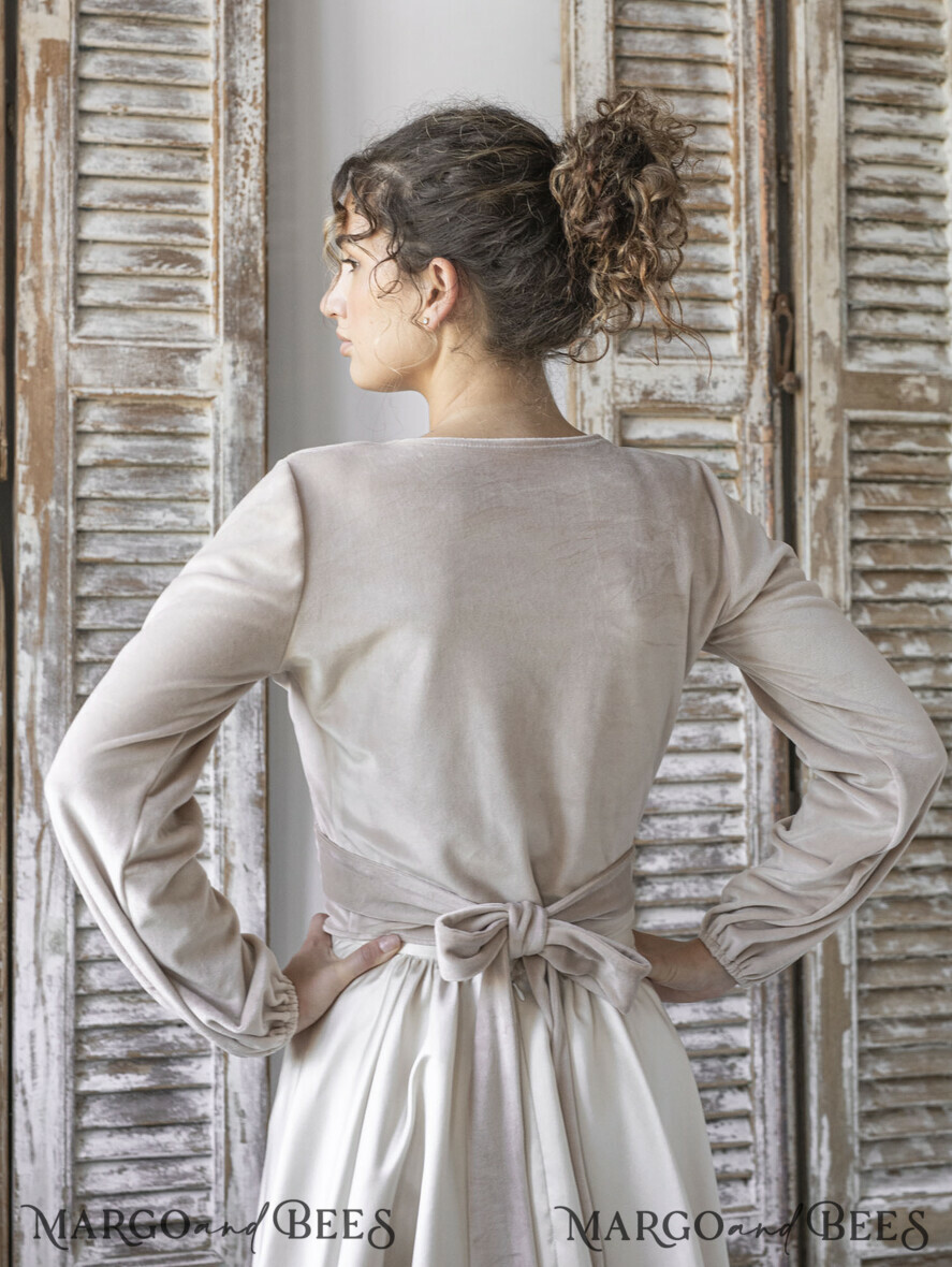 BRIDE bolero, robes, garter WEDDING BOLERO & SHRUGS Velvet Wedding Bolero Long Sleeve – Bridal Puff Sleeve Shrug, Elegant Bridal Coverup, Wedding Dress Topper & Romantic Bridal Capelet