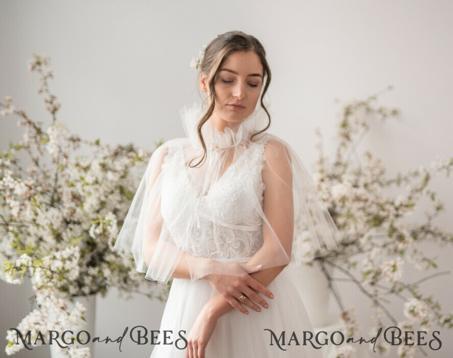BRIDE bolero, robes, garter WEDDING BOLERO & SHRUGS Wedding Bolero Mesh, Wedding Mesh Shrug, Bridal Tulle wedding Coverup, Wedding Dress Topper, Bridal Capelet mesh