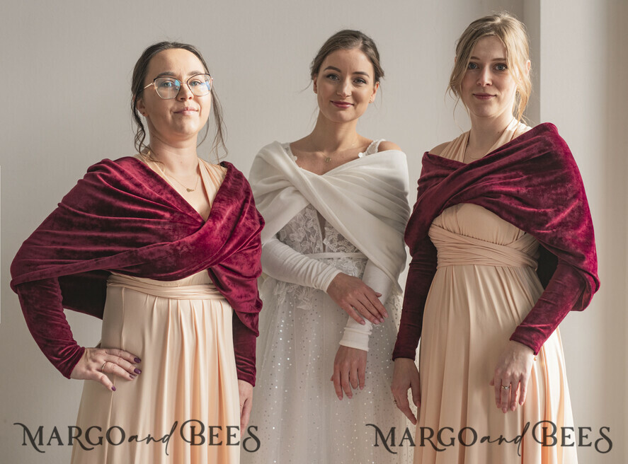 BRIDE bolero, robes, garter WEDDING BOLERO & SHRUGS maroon burgundy marsala velvet bolero with sleeves for bridesmaid, Wedding dress topper for maid of honour, cover for wedding dress, perfect white wedding bolero, velvet wedding bolero