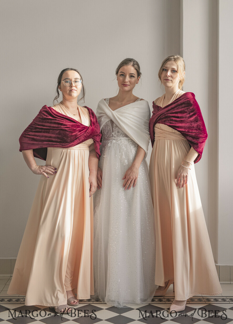 BRIDE bolero, robes, garter WEDDING BOLERO & SHRUGS maroon burgundy marsala velvet bolero with sleeves for bridesmaid, Wedding dress topper for maid of honour, cover for wedding dress, perfect white wedding bolero, velvet wedding bolero