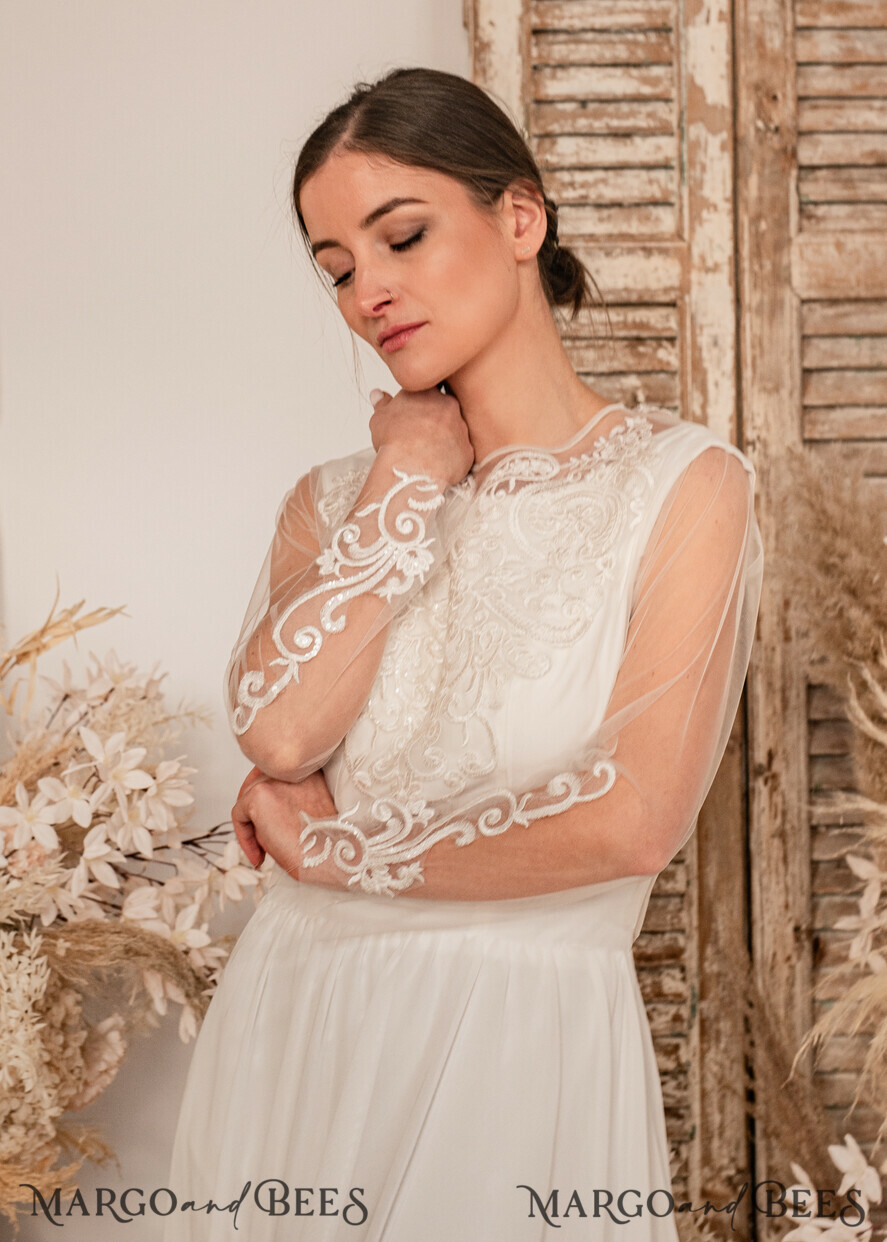 BRIDE bolero, robes, garter WEDDING BOLERO & SHRUGS Lace Wedding Bolero Long Sleeve, Wedding Puff Sleeve Mesh Shrug, Bridal Bishop sleeved wedding Lace Coverup, Lace Blouse for Bride, Bridal Capelet mesh