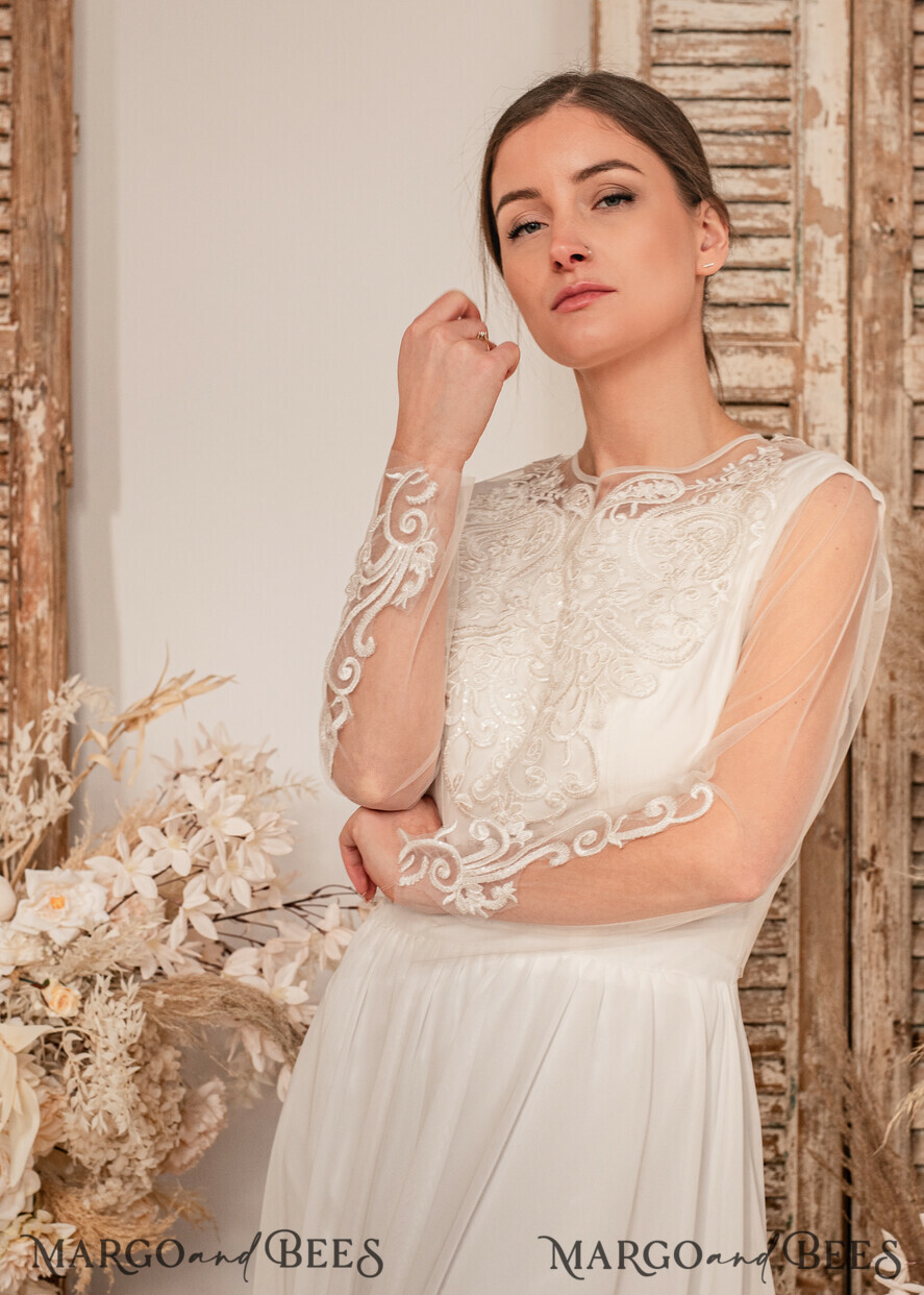 BRIDE bolero, robes, garter WEDDING BOLERO & SHRUGS Lace Wedding Bolero Long Sleeve, Wedding Puff Sleeve Mesh Shrug, Bridal Bishop sleeved wedding Lace Coverup, Lace Blouse for Bride, Bridal Capelet mesh