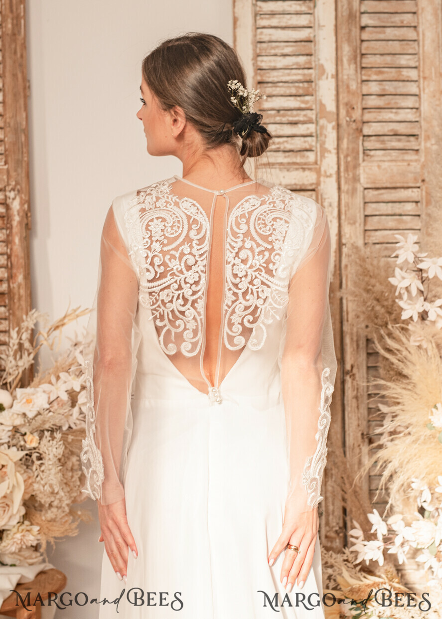 BRIDE bolero, robes, garter WEDDING BOLERO & SHRUGS Lace Wedding Bolero Long Sleeve, Wedding Puff Sleeve Mesh Shrug, Bridal Bishop sleeved wedding Lace Coverup, Lace Blouse for Bride, Bridal Capelet mesh