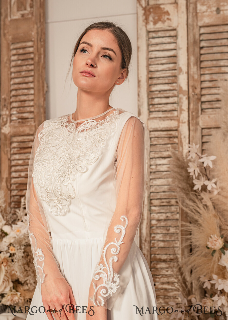 BRIDE bolero, robes, garter WEDDING BOLERO & SHRUGS Lace Wedding Bolero Long Sleeve, Wedding Puff Sleeve Mesh Shrug, Bridal Bishop sleeved wedding Lace Coverup, Lace Blouse for Bride, Bridal Capelet mesh