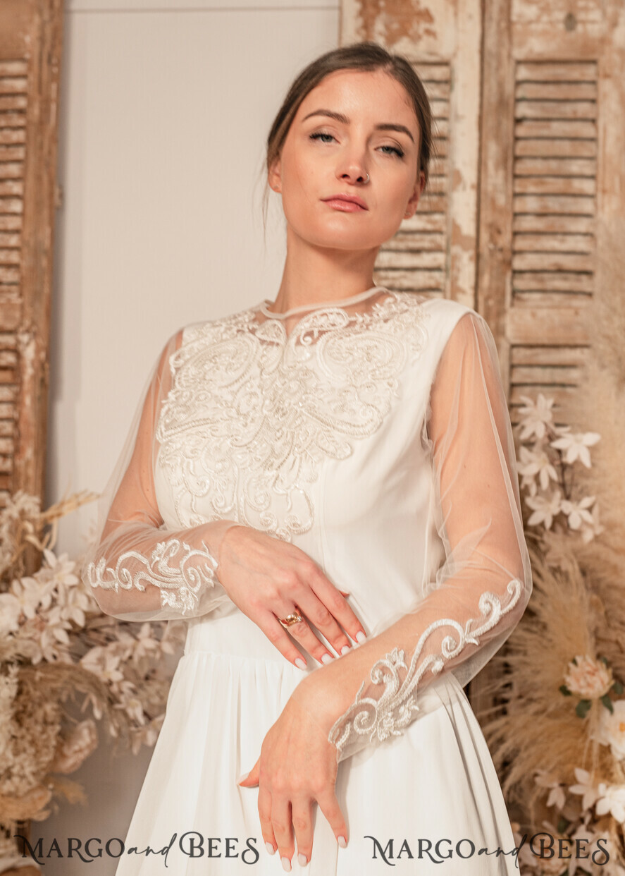 BRIDE bolero, robes, garter WEDDING BOLERO & SHRUGS Lace Wedding Bolero Long Sleeve, Wedding Puff Sleeve Mesh Shrug, Bridal Bishop sleeved wedding Lace Coverup, Lace Blouse for Bride, Bridal Capelet mesh