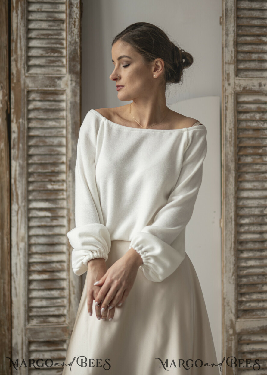 BRIDE bolero, robes, garter WEDDING BOLERO & SHRUGS Wedding Bolero Long Sleeve, Wedding Puff Sleeve Shrug, Bridal wedding Coverup, Wedding Dress Topper, Bridal Capelet